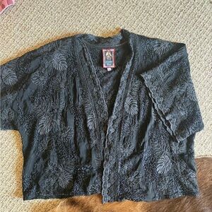 Jonny Was Black Embroidered Kimono Cardigan XL